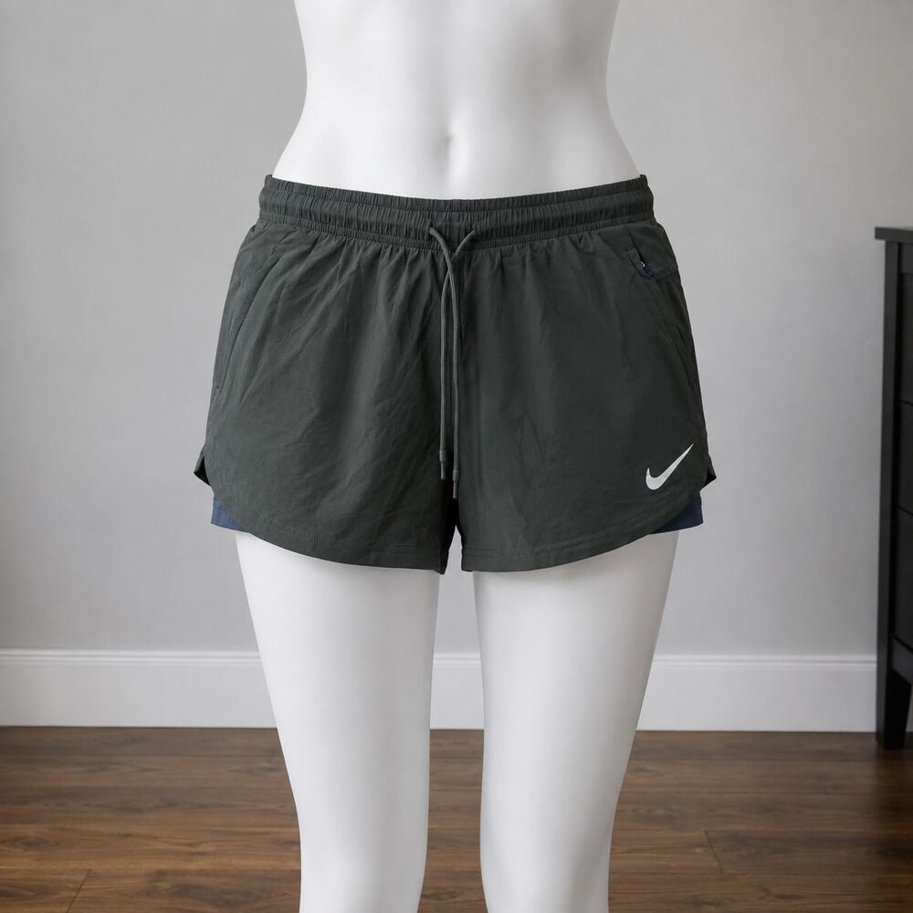 Nike Stride 2-in-1 Running Shorts Womens XL Smoke Grey Blue Liner Dri-FIT Gym